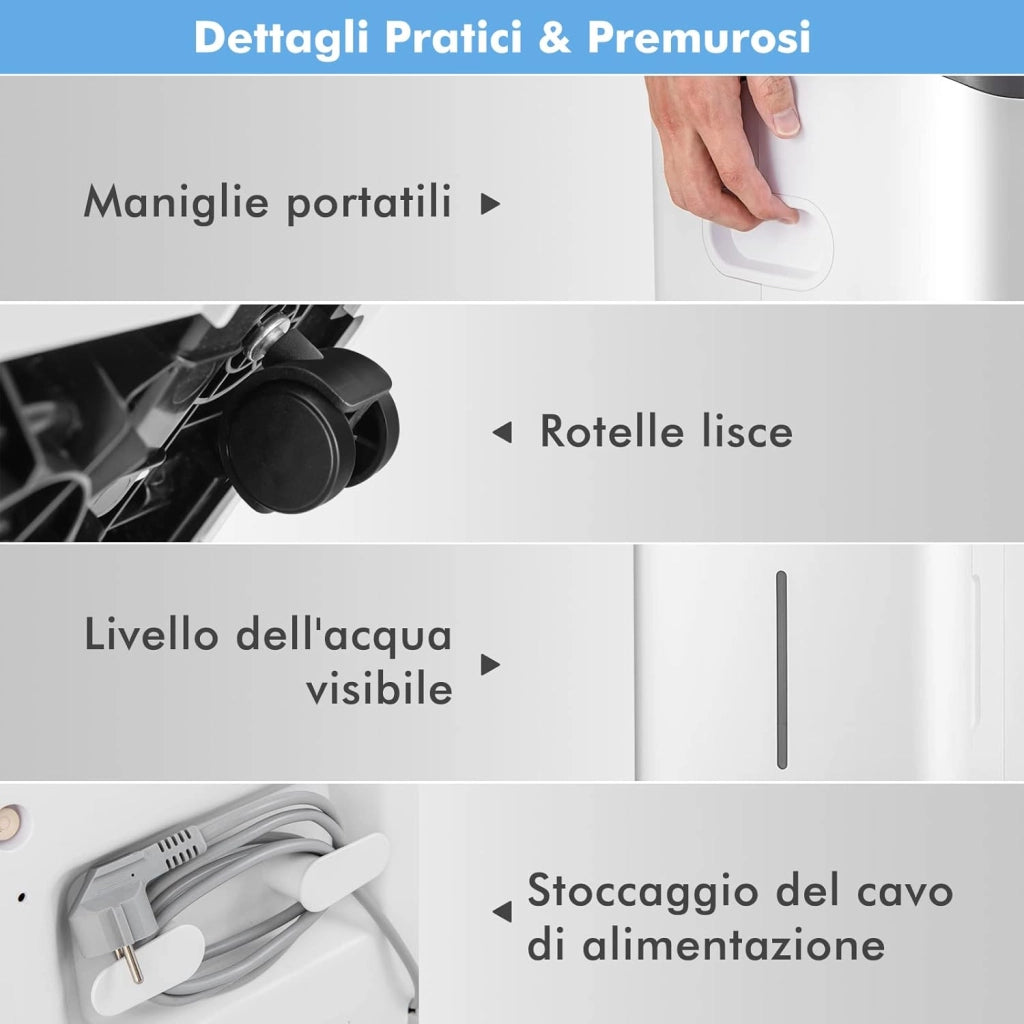 Deumidificatore Casa 50 L/24H 60 ㎡, Deumidificatore Ambiente con 4 Modalità e 2 Velocità, Pannello Touch o Controllo Wifi, Timer 24 H, Protezione Straripamento e Tubo di Scarico