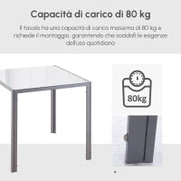 Tavolo Quadrato da 4 Persone per Cucina e Soggiorno, Tavolo Moderno in Metallo e Vetro Temperato, 75x75x75 cm, Grigio