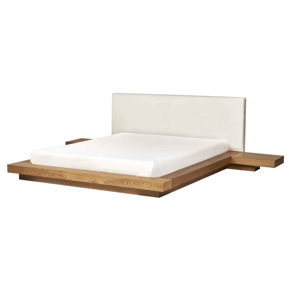 Letto ad acqua in stile giapponese, testiera in frassino naturale bouclé 160 x 200 cm impiallacciatura in legno camera da letto a basso profilo