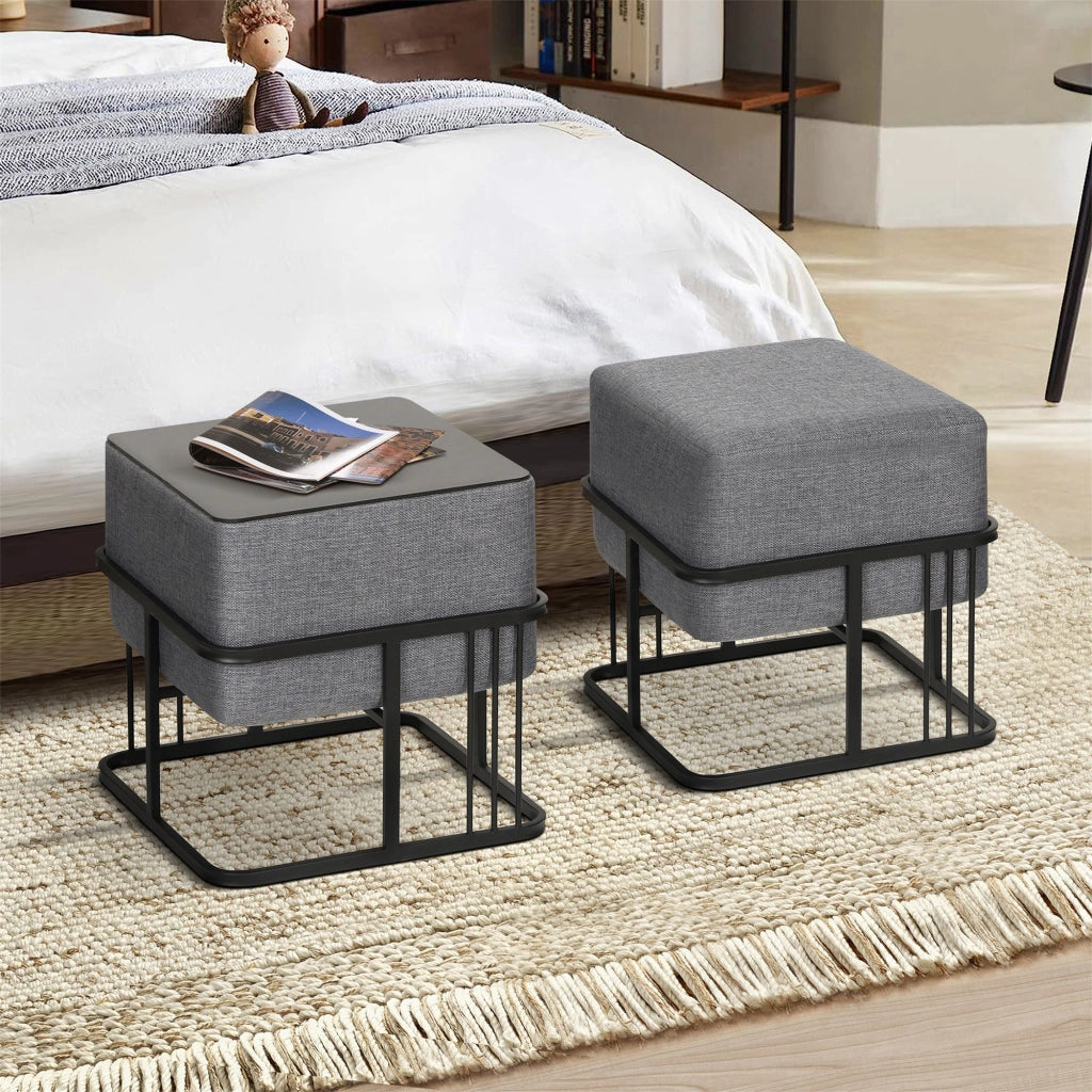 Set 2 Pouf TAS Reversibili Impilabili Seduta Imbottita e Piano Rigido Rettangolare 38x38x38 cm Grigio Scuro [en.casa]