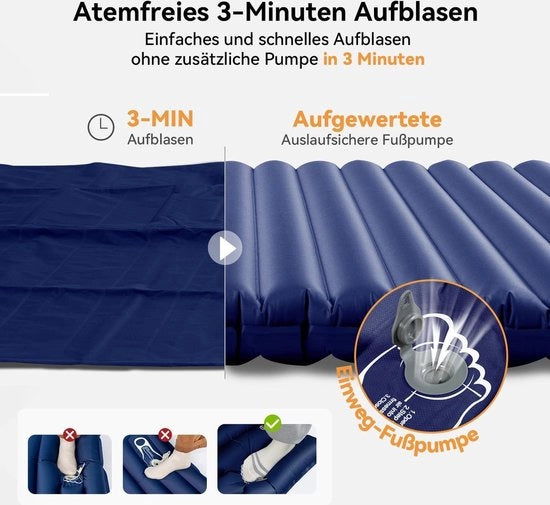 Matrice aereazione Isomat ultraleggera per 2 persone - materasso gonfiabile per campeggio - 140 cm - pompa a mano - campeggio - outdoor - escursioni - spiaggia - colore marino.