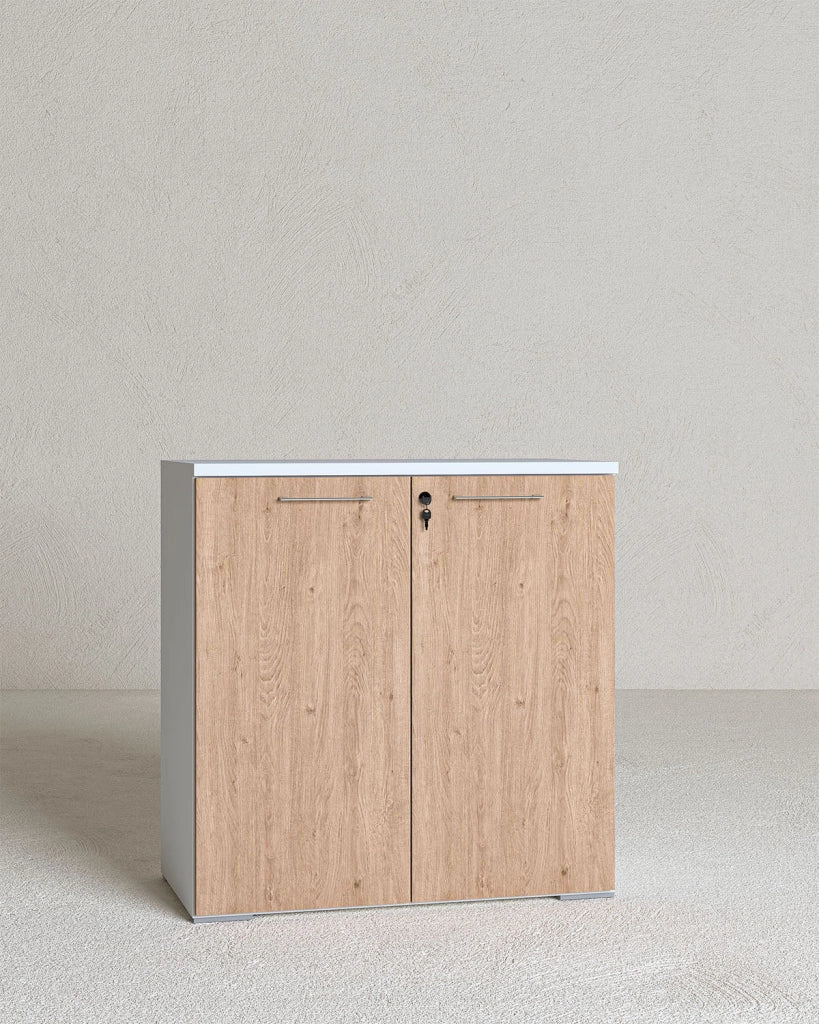 Armadio ufficio Texas - Mobile archivio basso 2 ante con serratura -  L. 90 x H. 83 x P. 42,5 cm – Bianco-Virginia_