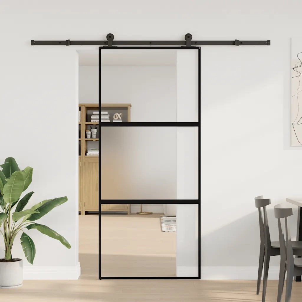 Porta Scorrevole Ferramenta 90x205 cm Vetro Temperato Alluminio 3332951