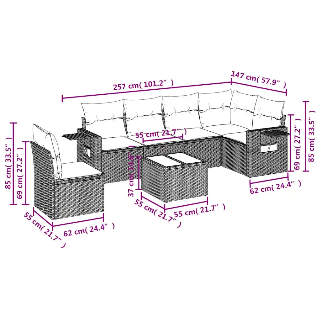 Set Divani da Giardino 7 pz con Cuscini Marrone in Polyrattan 3220243