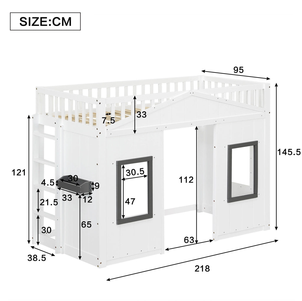 Letto a castello per bambini 90x200 cm con scala e finestre