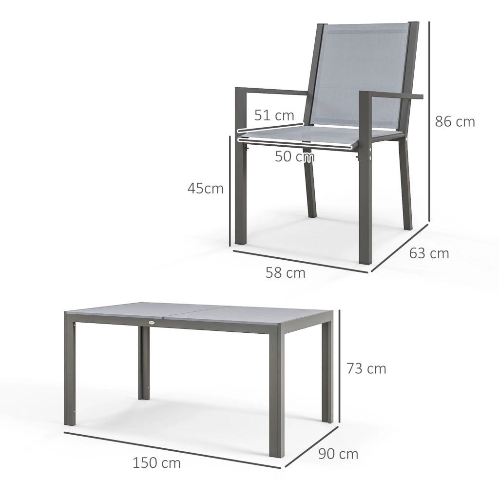 Set da pranzo giardino 6 posti ¨C zephmum ¨C grigio, acciaio, sedie impilabili