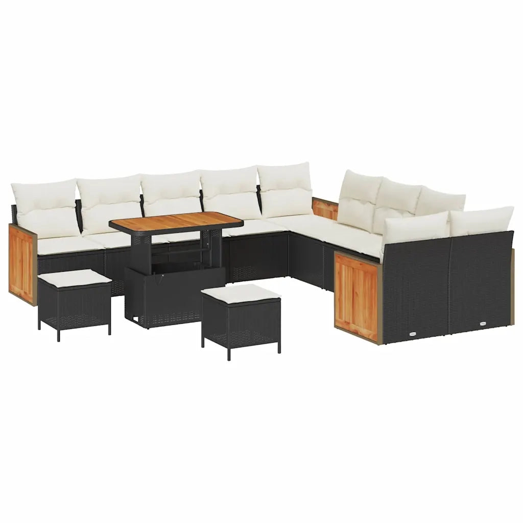 Set Divano da Giardino con cuscino 13 pcs Nero e Crema