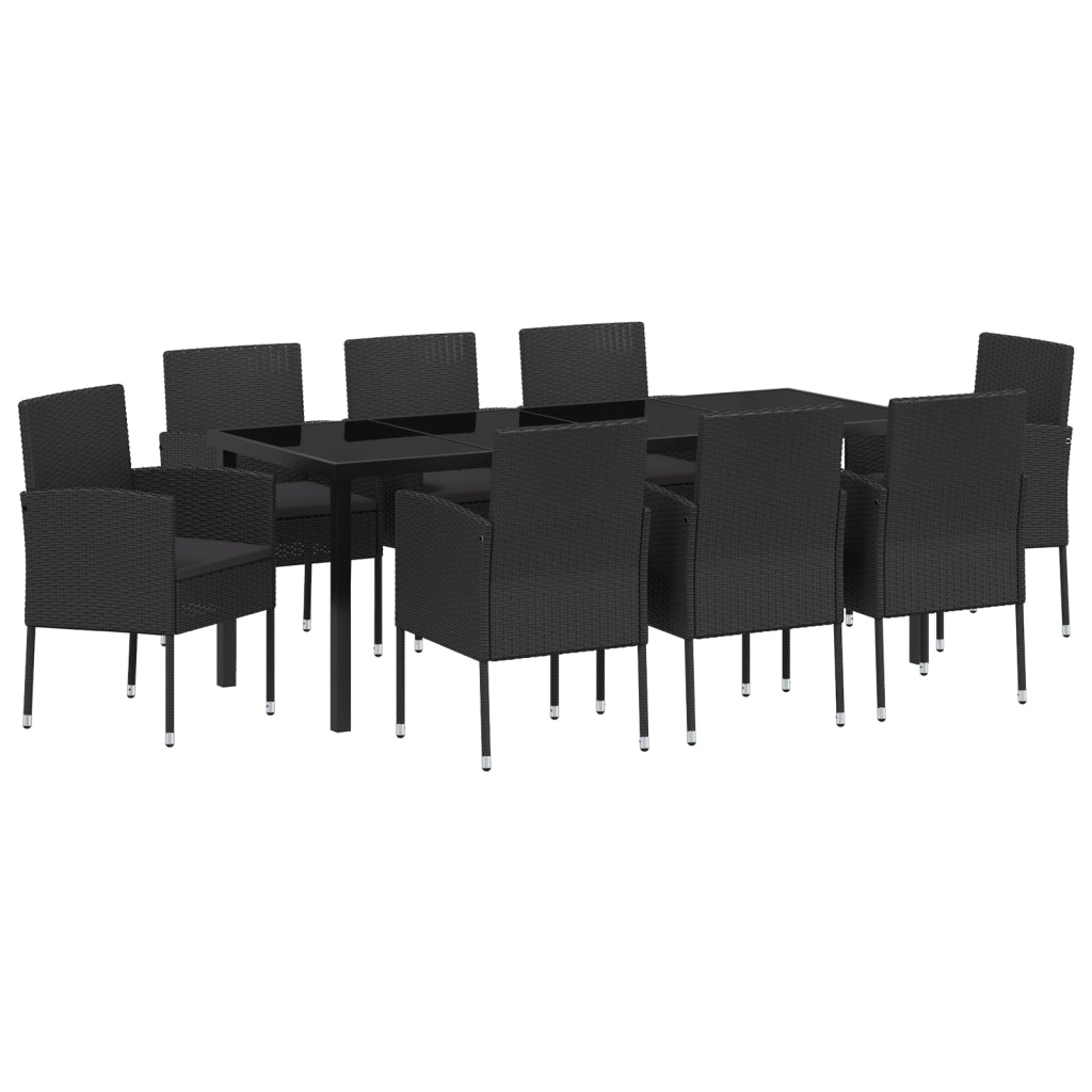 Set da Pranzo da Giardino da 9 Pezzi con Cuscini Rattan Polare Nero