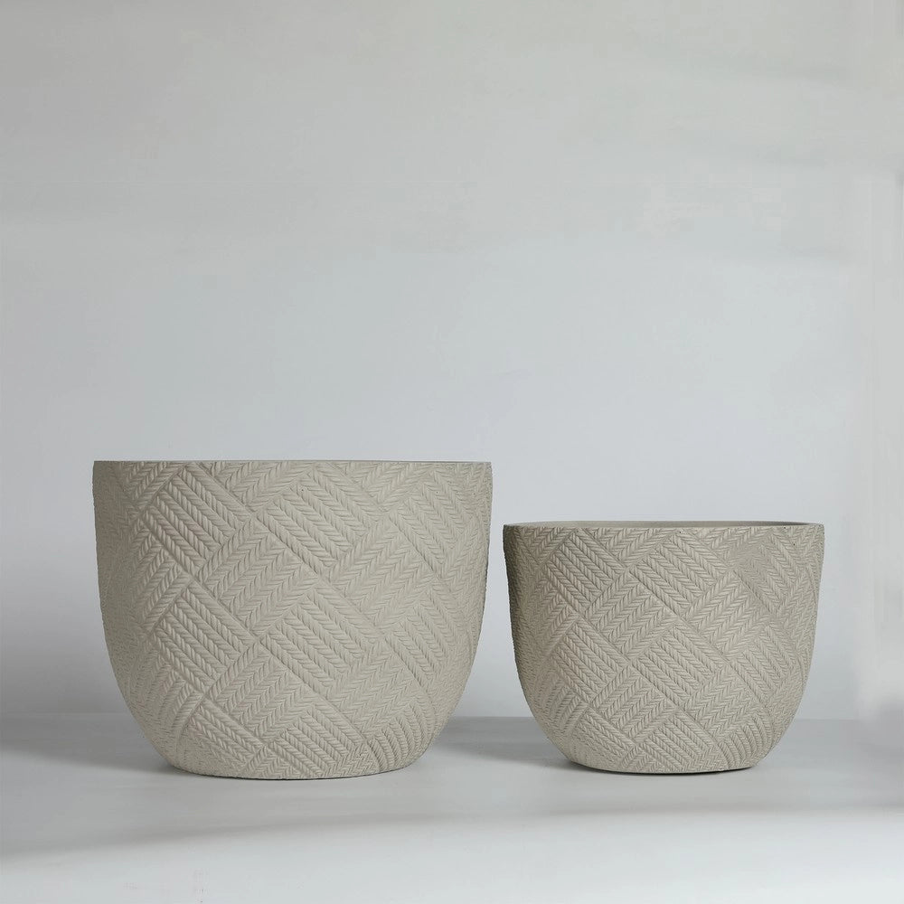 Set 2 Vasi da Giardino in Cemento Artigianale con Fori di Drenaggio ¨C Xylo ¨C Grigio, 37x28 cm & 45x35 cm