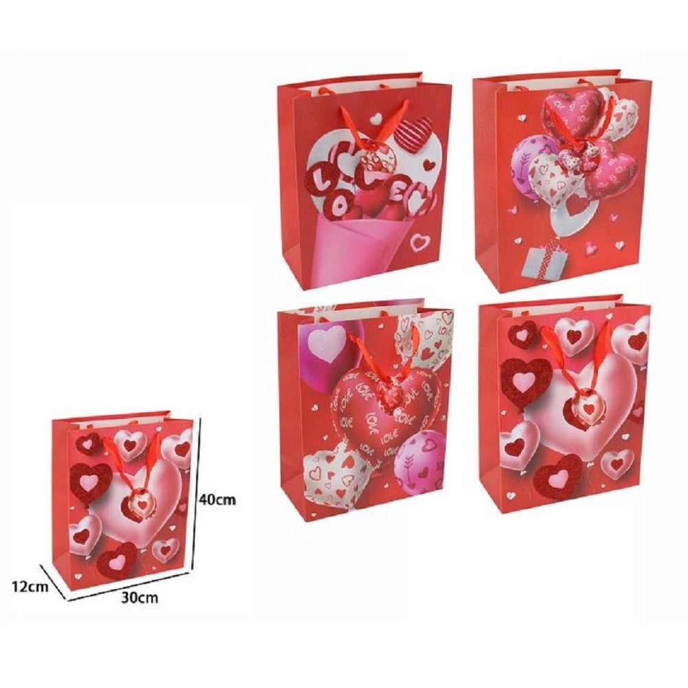 Trade Shop - Set 6pz Buste Regalo San Valentino Cuori 30 X 40 X 12 Cm 69874 Modelli Assortiti -