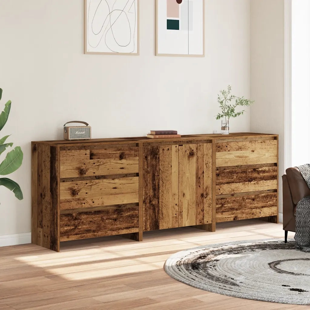 Credenza 3 pz Legno Antico in Legno Multistrato