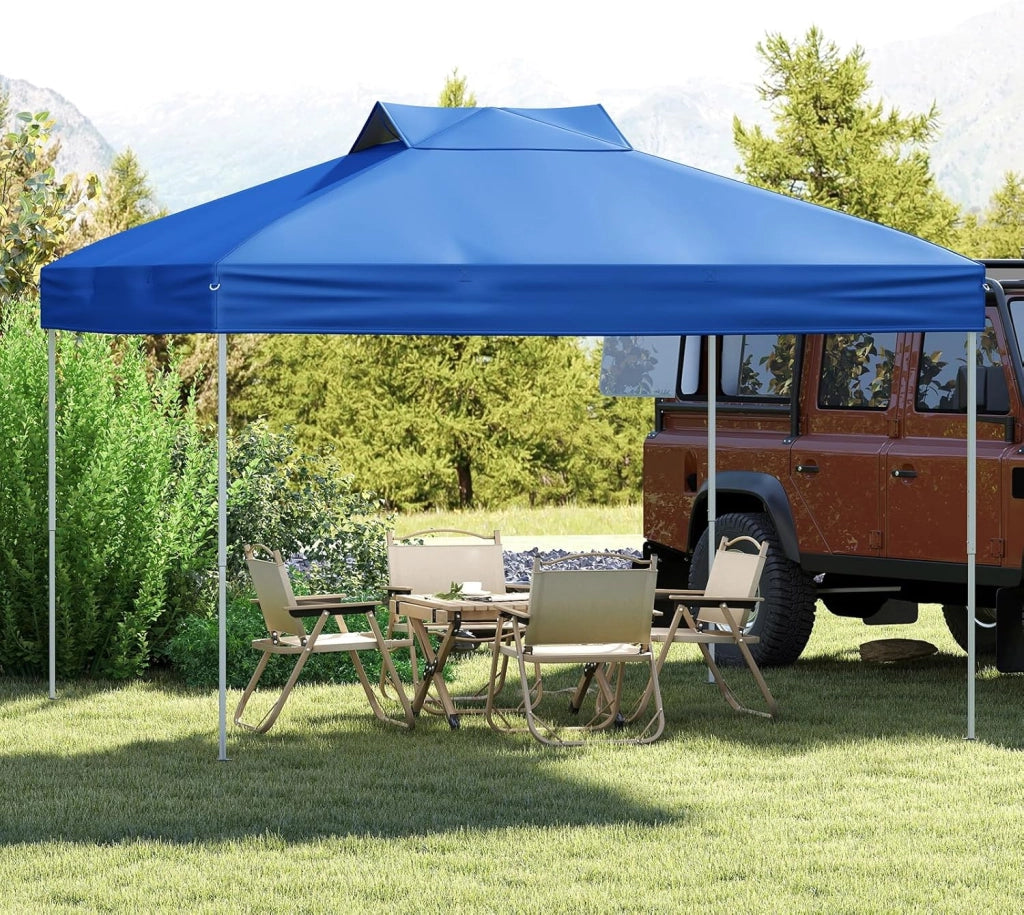 Gazebo Pop-up da 295 x 295 cm, Gazebo da Giardino Impermeabile con Blocco Centrale, Borsa da Trasporto Portatile, Corde Antivento, Picchetti, Tenda Regolabile in Altezza per Feste (Blu Chiaro)