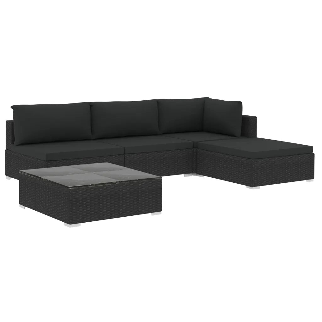 Set Divani da Giardino 5 pz con Cuscini in Polyrattan Nero cod mxl 32040