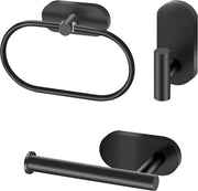 Sosteggi per carta igienica, sosteggi asciugamani, ganci, senza foratura, ganci adesivi, acciaio inossidabile, autoadesivi, set di 3, nero, opaca, bagno, cucina
