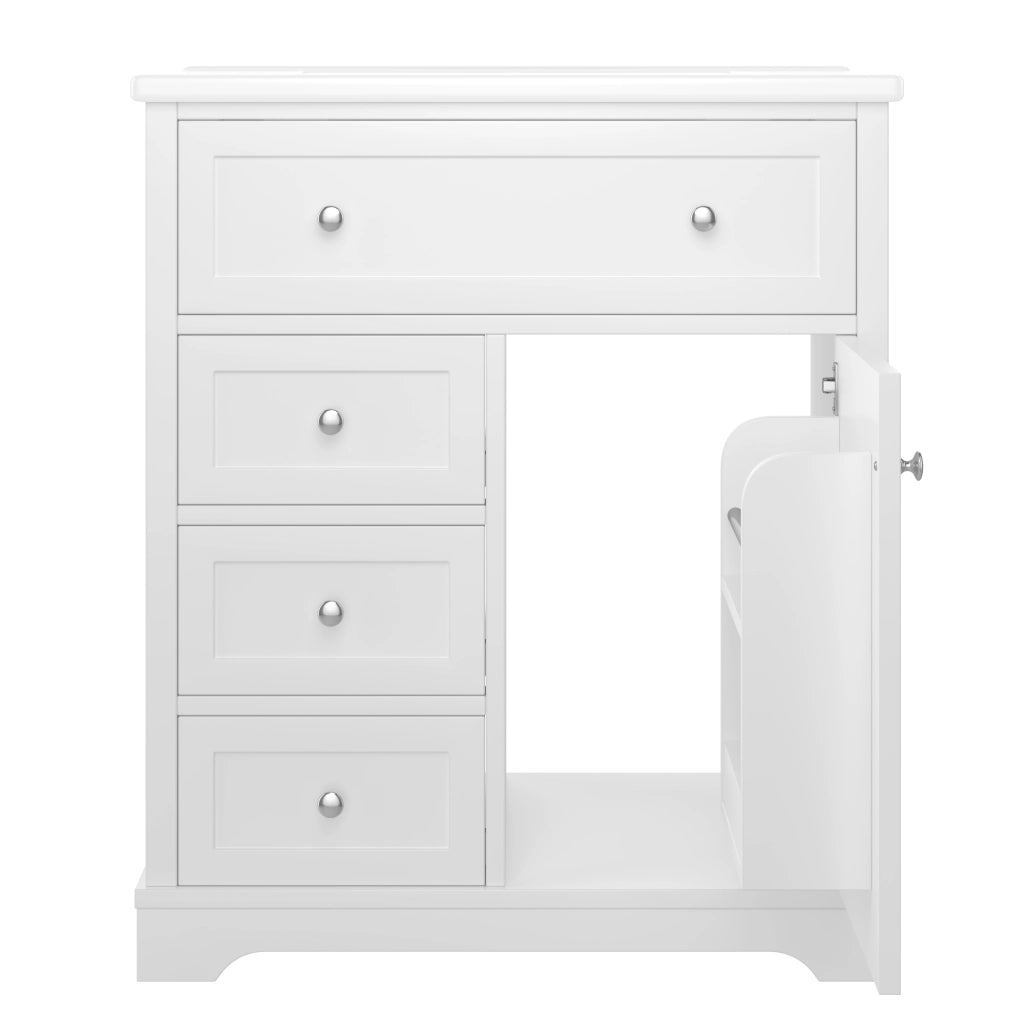 Mobile bagno con lavabo integrato 76¡Á46¡Á87 cm, bianco, freestanding, MDF laccato, 3 cassetti silenziosi, anta e lavabo in ceramica.