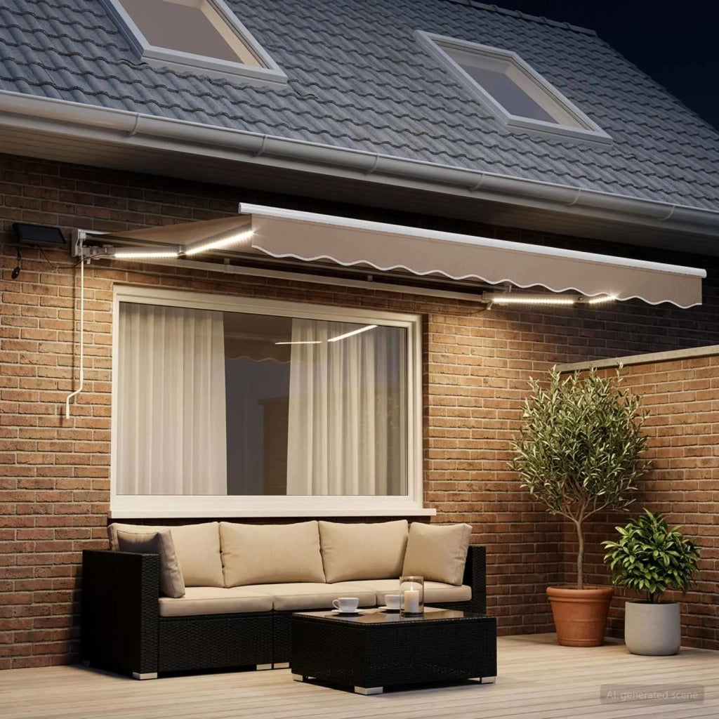 Cornice per Tenda Manuale con LED Tortora 4 x 2 m 3425798