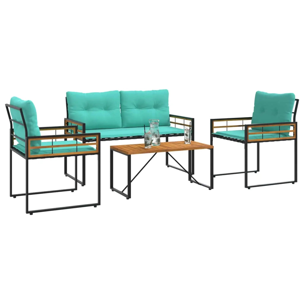 Set di Mobili da Esterno con cuscino 4 pz | Set Salotto da Giardino Turchese