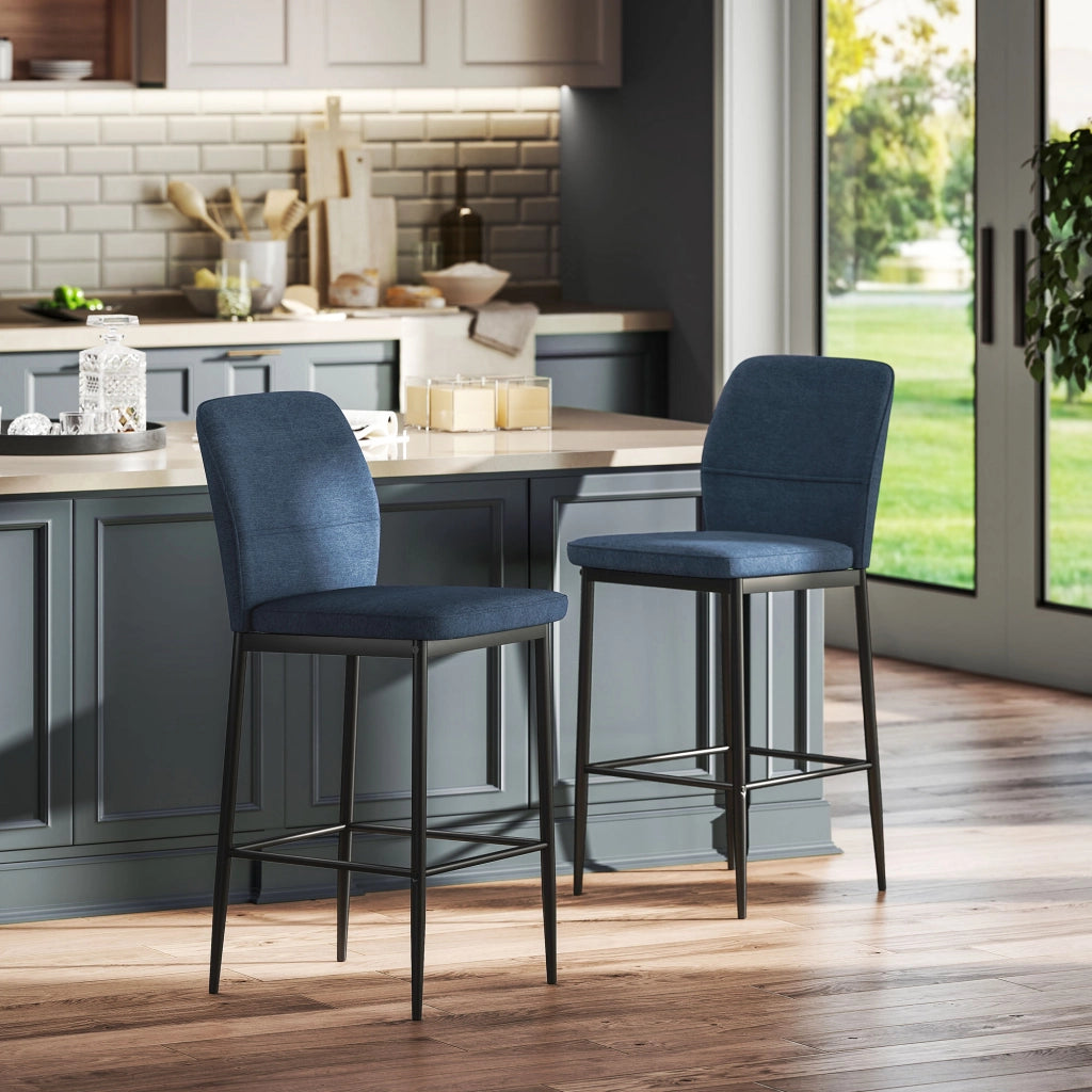 Sgabello Alto Set 2 Pezzi ¨C Xylo ¨C Velluto Blu con Gambe in Metallo 41x52x97 cm