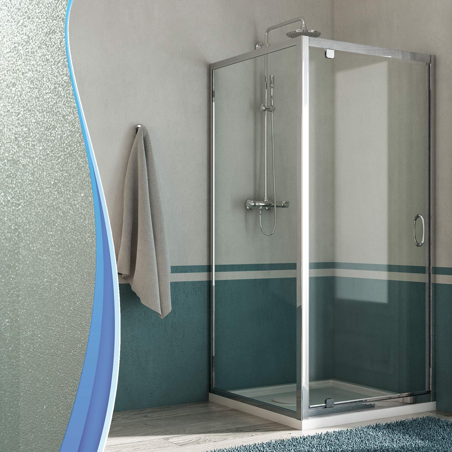 Box Doccia Angolare 80x100 cm 1 Anta Battente in Cristallo Trasparente 6mm H185 Fosterberg Koge Duo