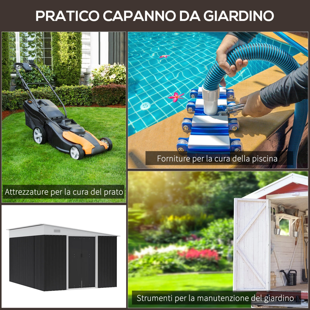 EasyComfort Ripostiglio da Giardino con Porta Scorrevole, in Acciaio, 345x280.5x169-201cm, Nero
