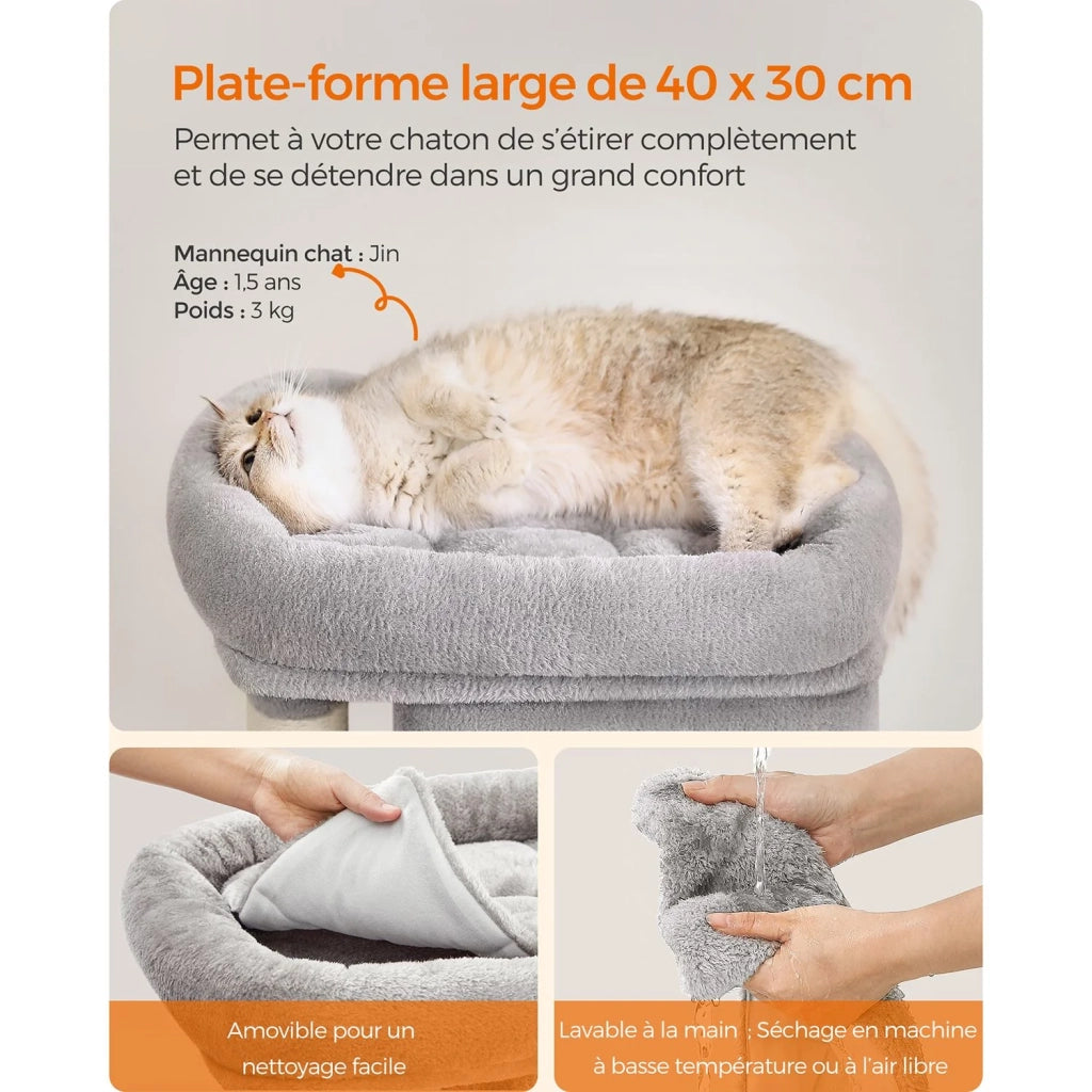 Tiragraffi per gatti torre da gioco 67 cm casetta per gattini fino a 3 kg grande piattaforma 2 nicchie tiragraffi grigio chiaro 12_0003896