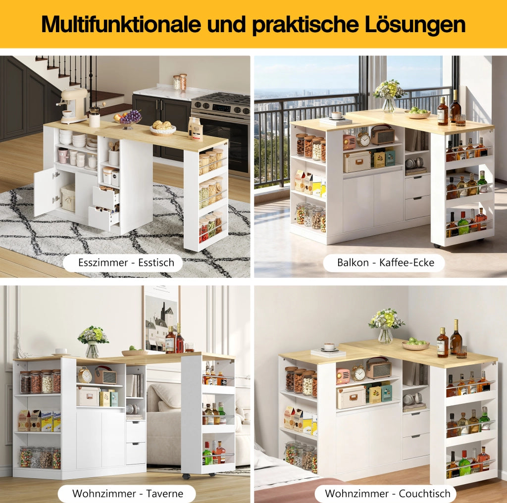 Isola da cucina con piano girevole estraibile, 115 cm