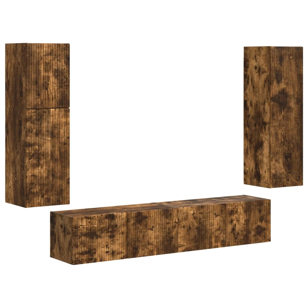 Set mobile TV 4 pz | Armadietto TV | Mobile Porta TV Rovere fum¨¦ Legno multistrato