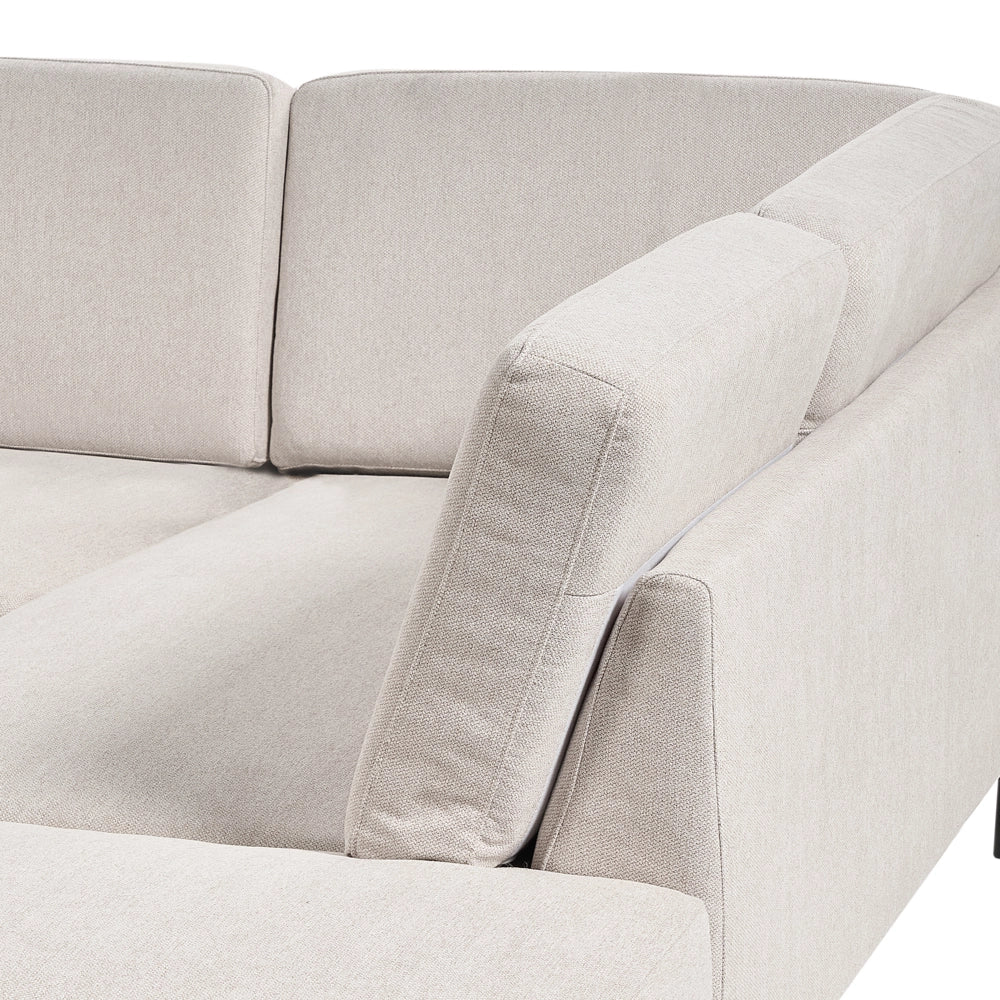 Divano angolare destro in poliestere beige Divano a 4 posti imbottito con gambe in metallo, tessuto e schienale imbottito, moderno e minimalista