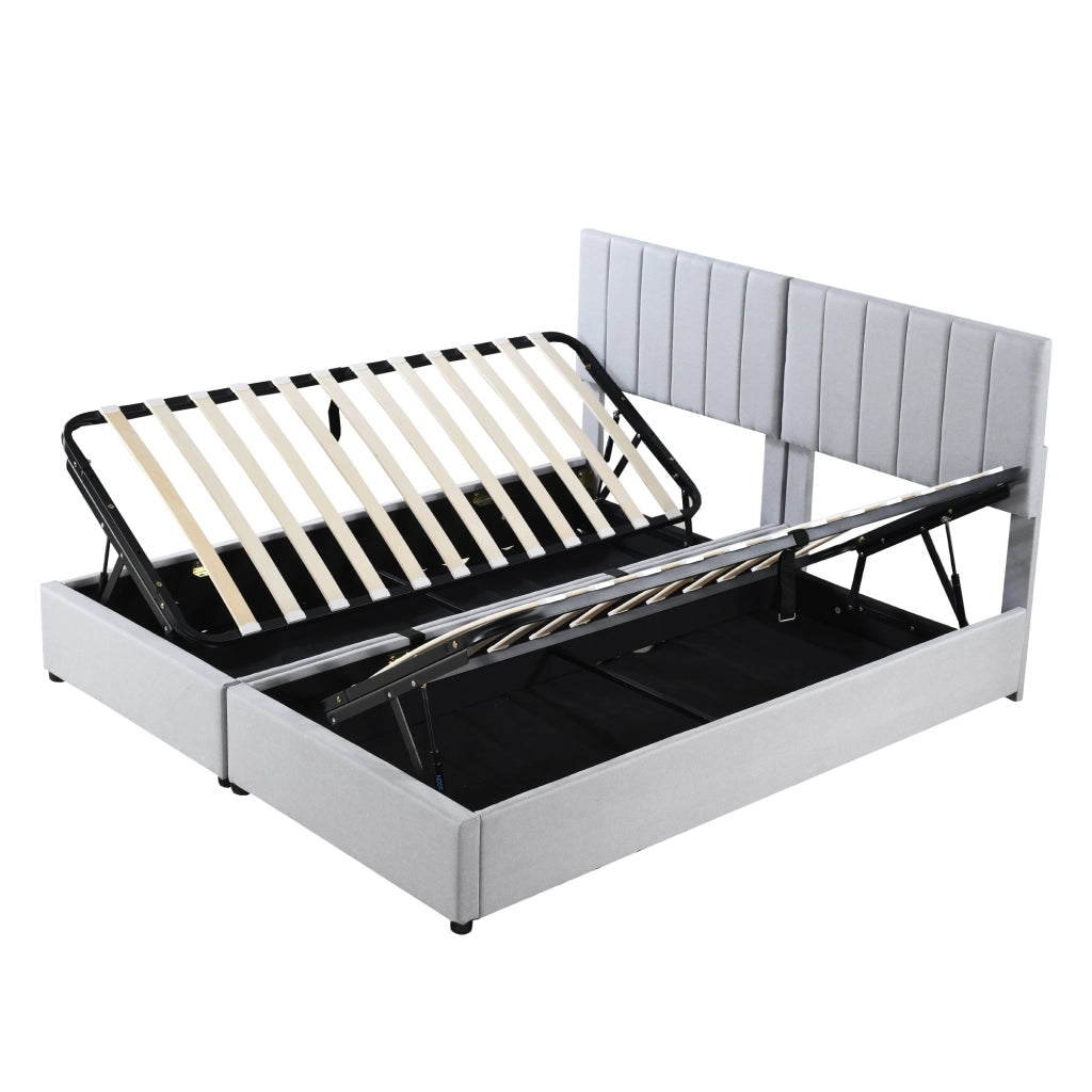 Letto Contenitore Matrimoniale 180x200 cm; 2 Posti; con Rete a Doghe e Testiera Regolabile; Grigio