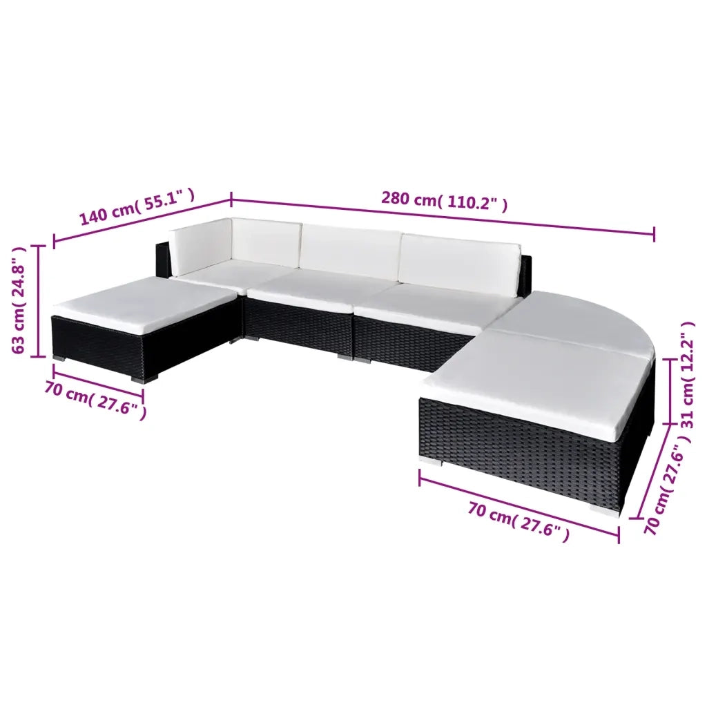 Set Mobili da Giardino 6 pz con Cuscini in Polyrattan Nero 42098