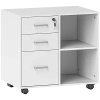 Cassettiera Portadocumenti da Ufficio con 3 Cassetti, Ruote, Serratura e Chiavi, 60x40x56 cm, Bianco