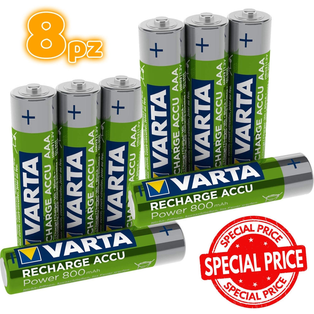 Trade Shop - 8 Pile Varta Mini Stilo Batterie Ministilo Aaa Ricaricabile Ricaricabili 800mah -
