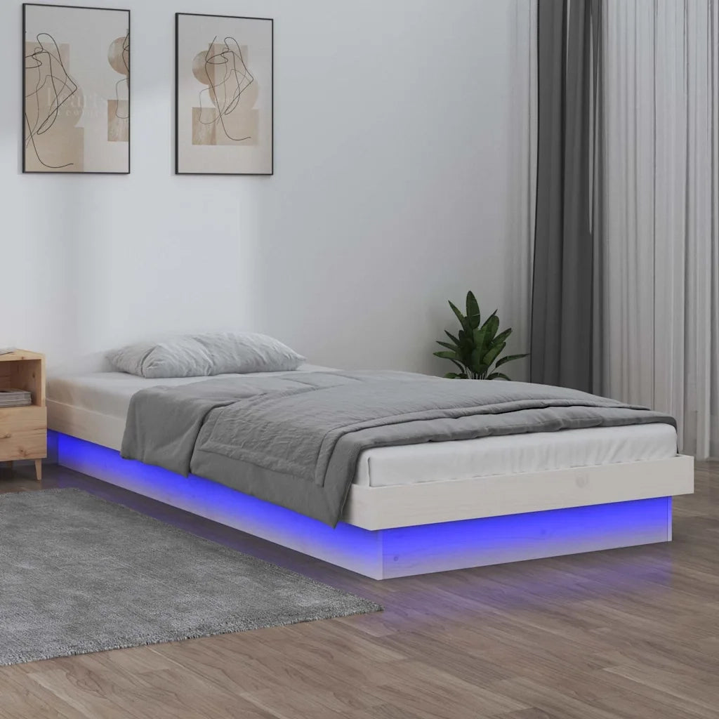 Giroletto LED-Struttura Letto con LED Bianco 75x190 cm Small Single Legno Massello 267769