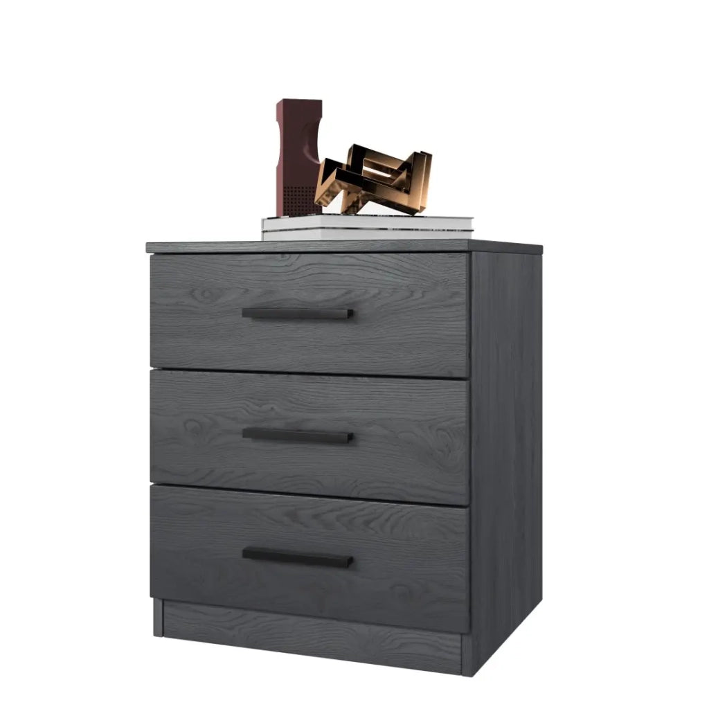 Comodino FLOYD – 3 cassetti – Effetto legno grigio