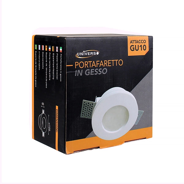 PORTAFARETTO GU10 TONDO IN GESSO BIANCO DA INCASSO - DESIGN ELEGANTE E FACILMENTE VERNICIABILE