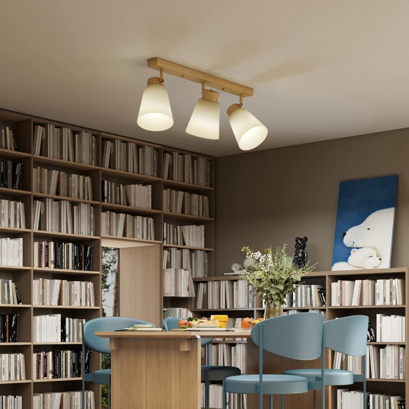 Plafoniera a LED da 40W, lampada da soffitto con doppio montaggio e teste orientabili a 90¡ã con 3 portalampade E27, legno naturale