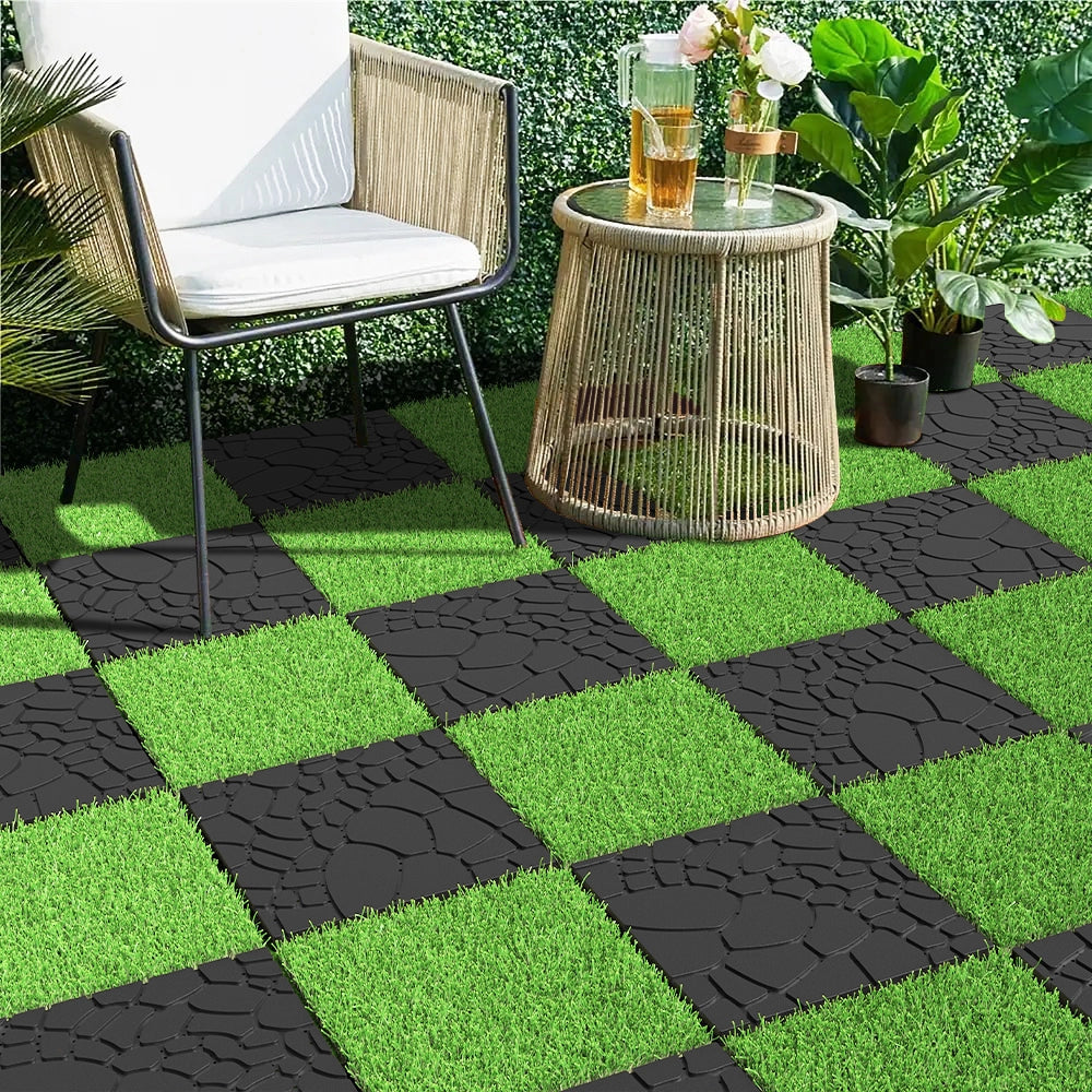 Piastrelle per patio da 12" con texture effetto pietra, modulo fai-da-te ad incastro per pavimentazione, piastrelle per esterni facili e veloci da ins