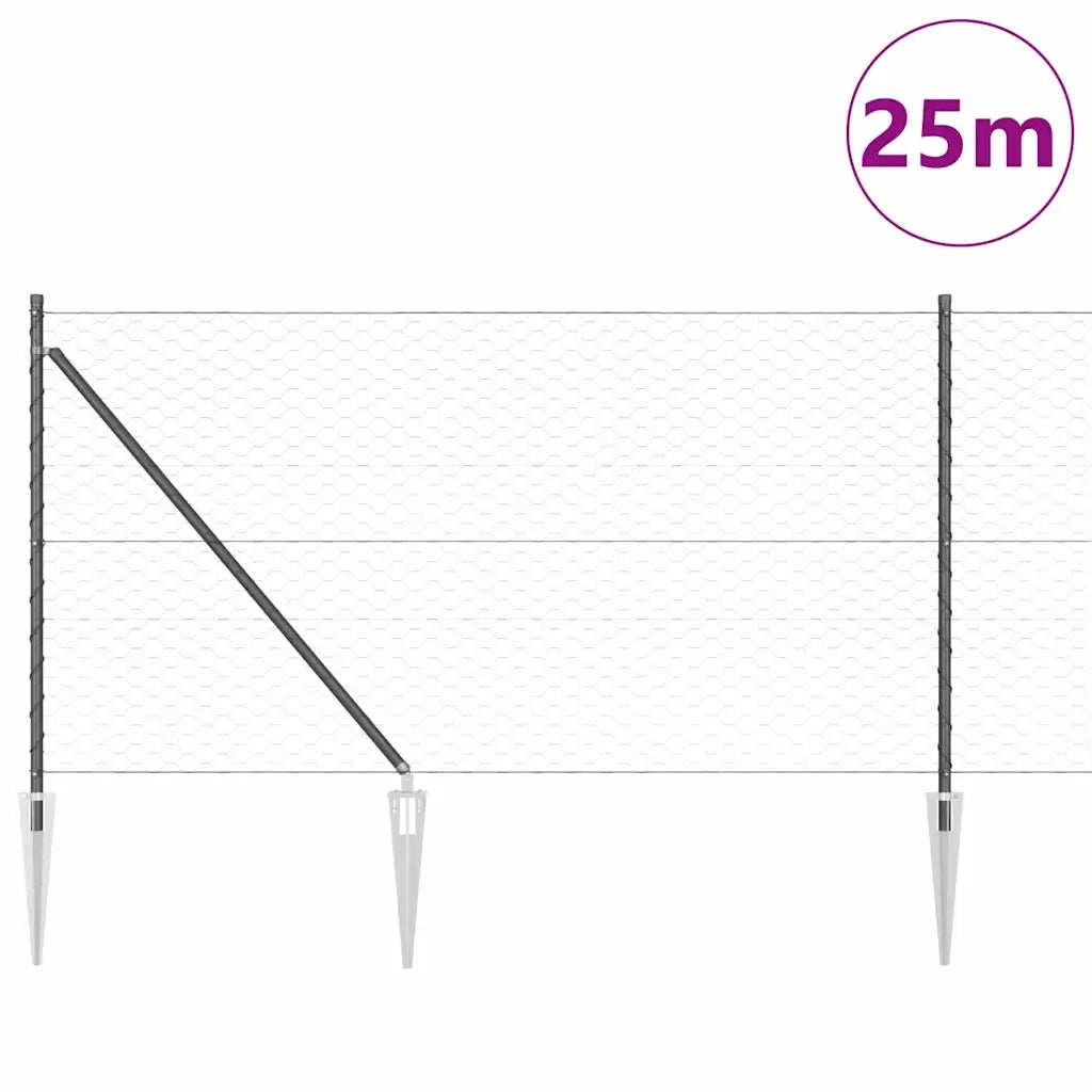 Palo della recinzione Grigio 25 x 1 m (rete da 50 mm) Acciaio