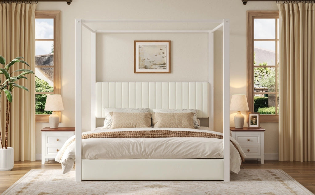 DESMIU Letto matrimoniale 180 × 200 cm a baldacchino con testiera, senza materasso, in MDF, metallo e velluto