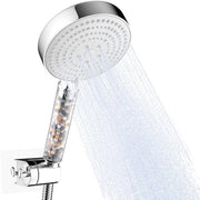 Douchekop gefilterd, 6 modalità di flusso, Grande, Economia d'acqua, Con tubo da 1.6m e supporto alla parete, Maniglia trasparente con coperchio bianco, Cromo