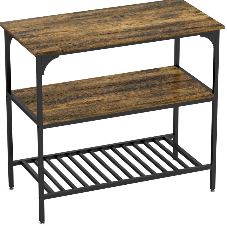 Scaffale da cucina 3 ripiani marrone rustico e nero 100x50 cm, acciaio