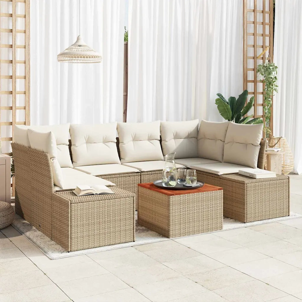 Set Divano da Giardino con cuscino 7 pcs Beige polyrattan