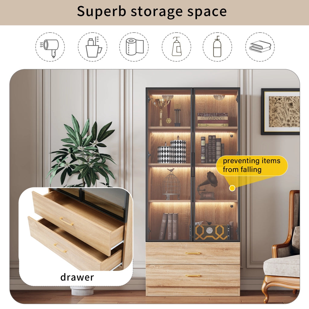 Mobile da bagno con vani aperti e anta in vetro - in MDF - 75×34.5×170 cm - marrone