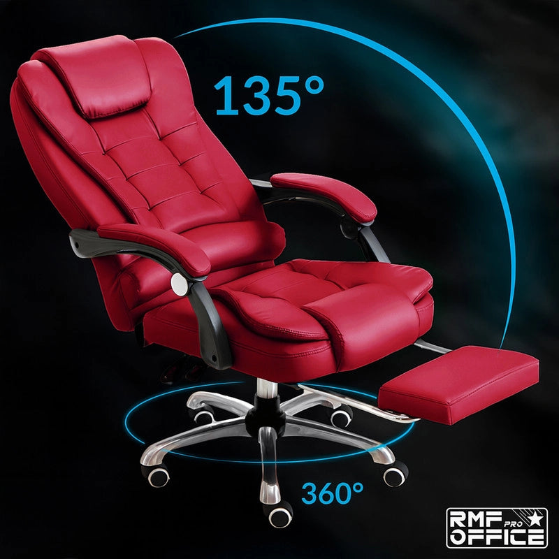 SEDIA DA UFFICIO ERGONOMICA RECLINABILE REGOLABILE IN ALTEZZA CON POGGIA PIEDI ROSSA