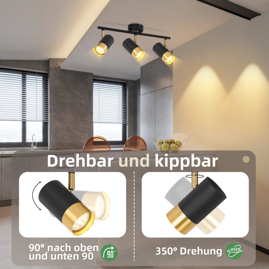 ZMH Faretto da soffitto 3 fiamme GU10 nero oro moderni per soggiorno