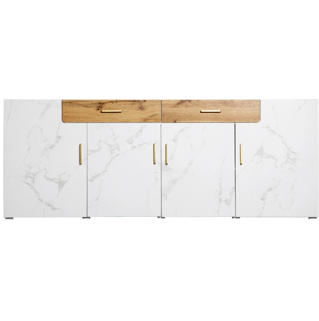 Sideboard bianco e marrone 208 x 39,5 x 80 cm con 4 porte e 2 cassetti in truciolato e PVC