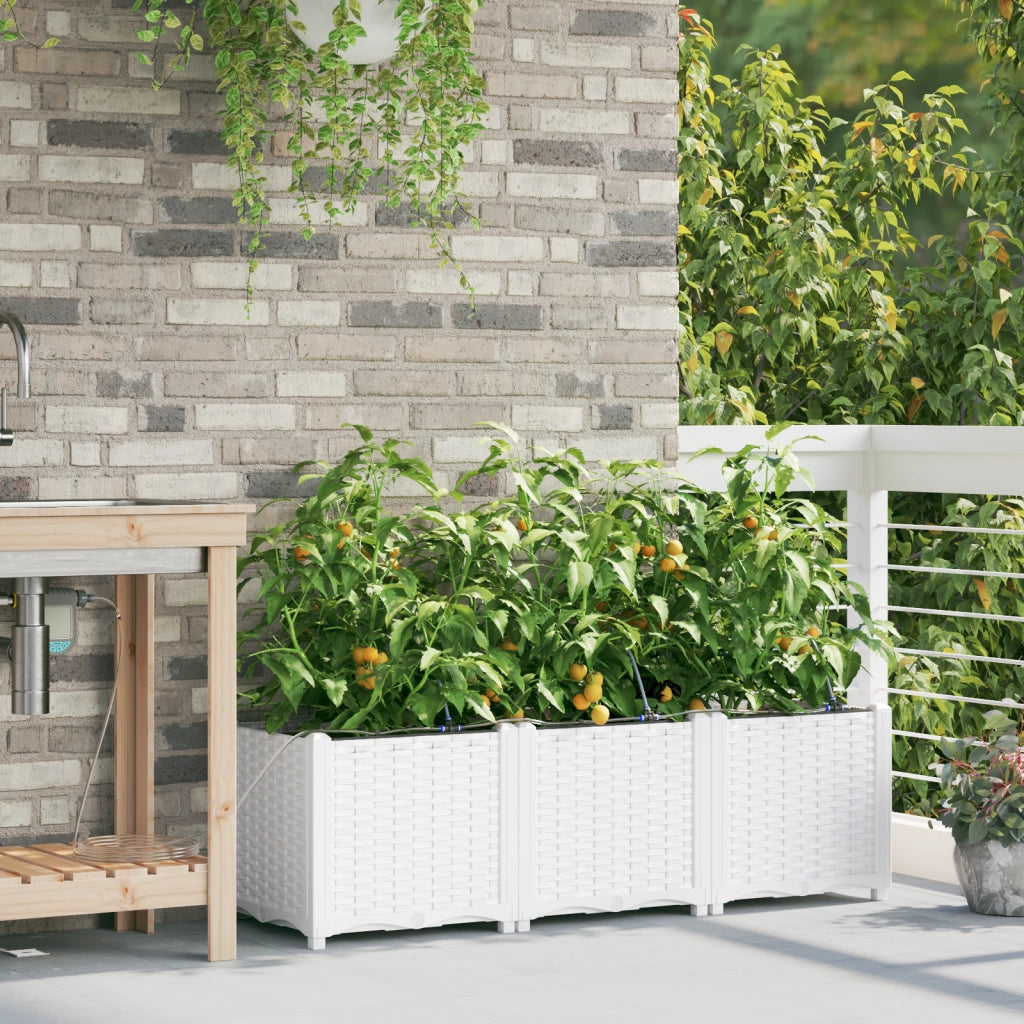 Fioriere da Giardino con Sistema di Irrigazione 3 pz Bianco