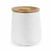SET 3 BARATTOLI IN CERAMICA BIANCO CON TAPPO IN LEGNO SENZA SCRITTE 12X13 CM