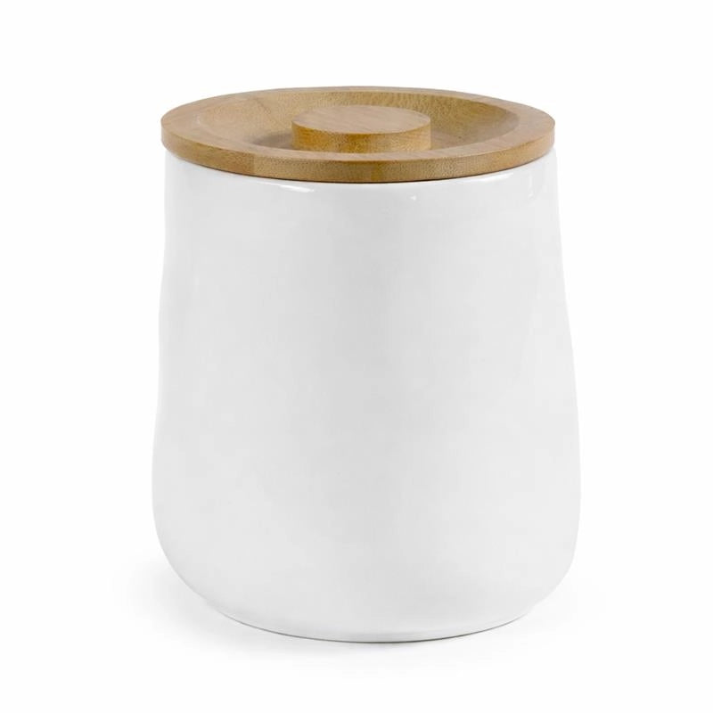 SET 3 BARATTOLI IN CERAMICA BIANCO CON TAPPO IN LEGNO SENZA SCRITTE 12X13 CM