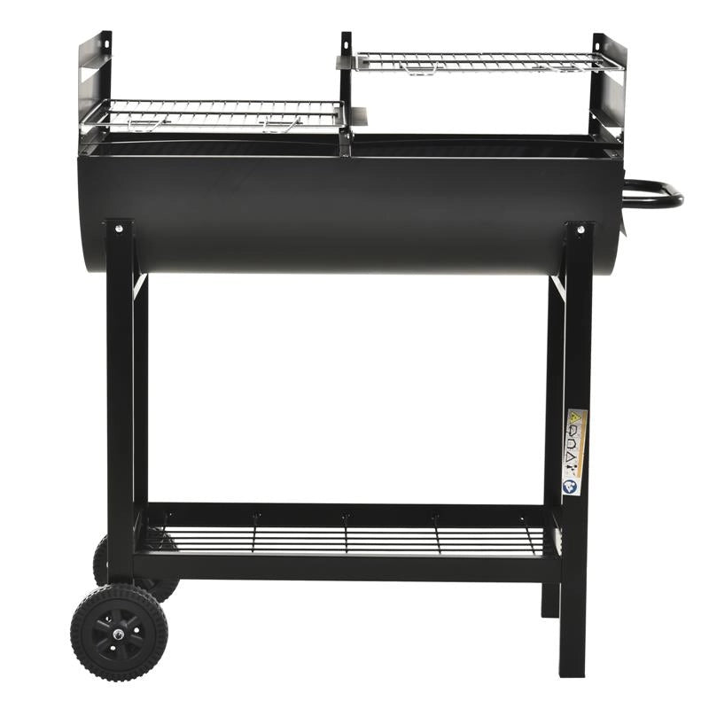 BARBECUE IN ACCIAIO CON 2 GRIGLIE INDIPENDENTI 90CM X 45CM X 96CM COLORE NERO